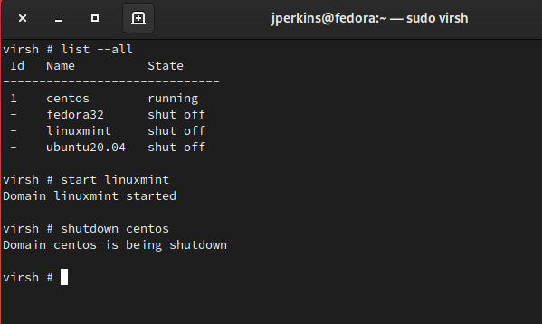 Virt Server Virsh Examples