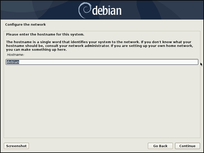 Debian Install Choose Hostname