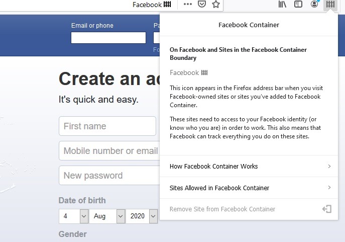 Firefox Social Extensions Facebook Container 1