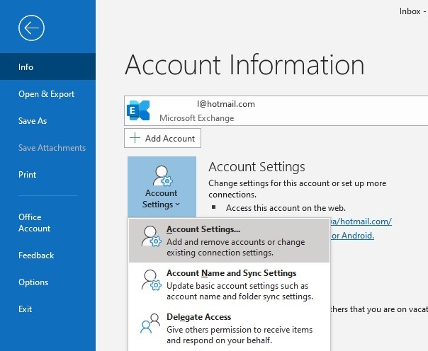 Outlook Issues Account Information 1