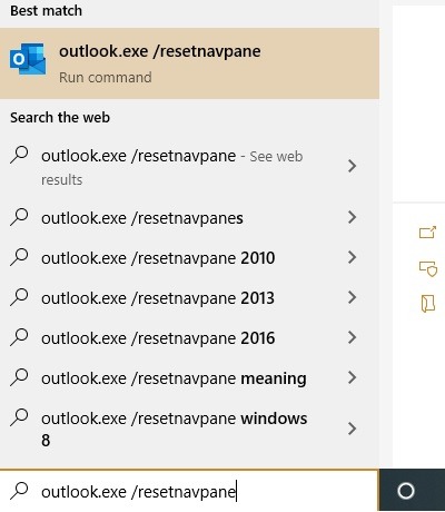 Outlook Issues Reset Navpane 1