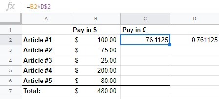 Sheets Currency Conversion Calculation