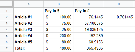 Sheets Currency Conversion Drag