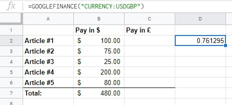 Sheets Currency Conversion Formula