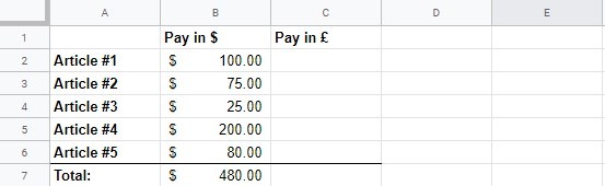 Sheets Currency Conversion Start