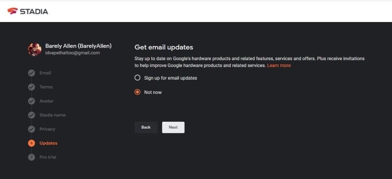 Stadia Email Updates