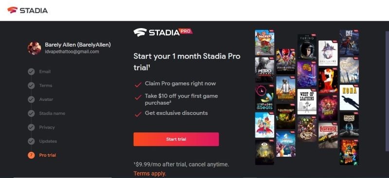 Stadia Pro Trial