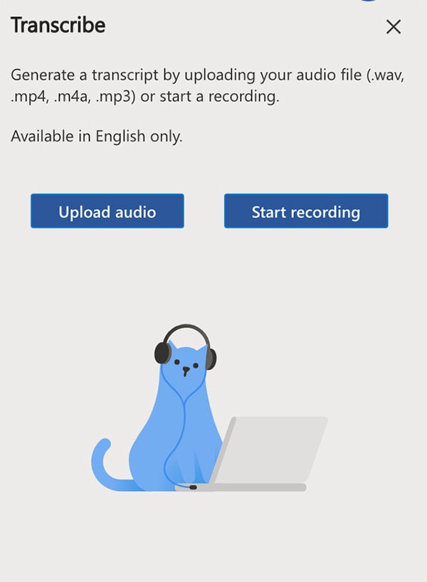 Transcribe Audio Microsoft Word Start Recording