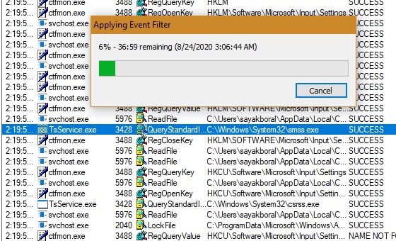 Win Process Monitor Applying Event Filter