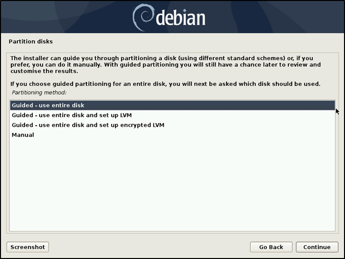 Debian Install Partition Disk Guided