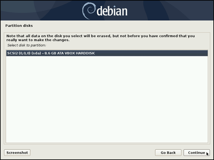 Debian Install Partition Select Disk