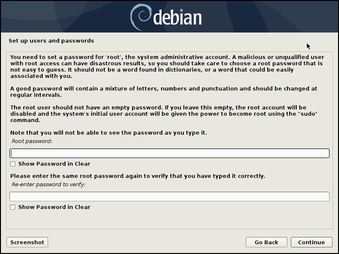Debian Install Set Password