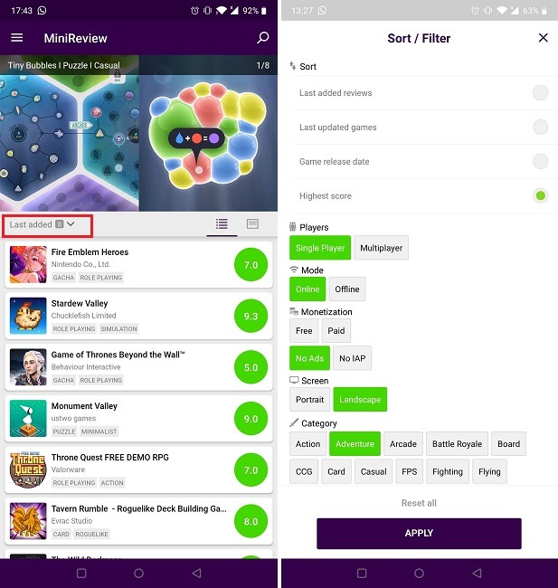 Find New Games On Android Minireview Filter