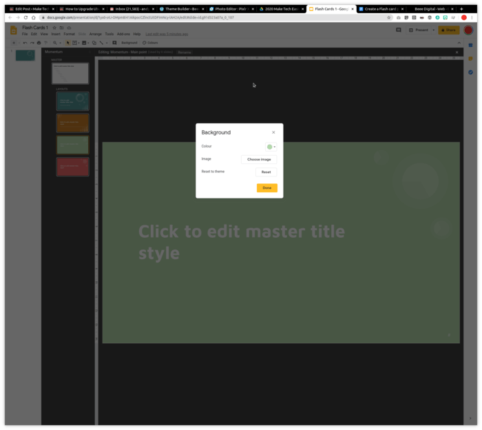 Screenshot of interface for editing backgrounds in the Master slides.