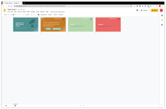 Interface in Google Slides for viewing the slides.