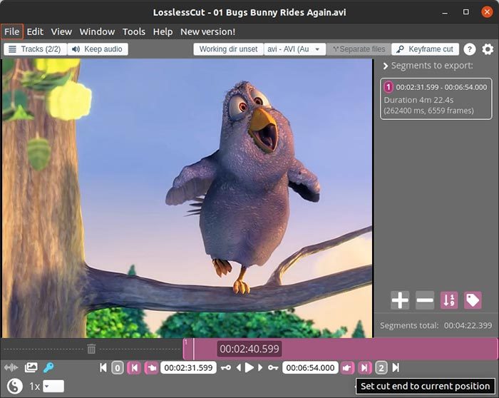 Losslesscut Clip Extraction Set Clip End Losslesscut Clip Extraction Set Clip End