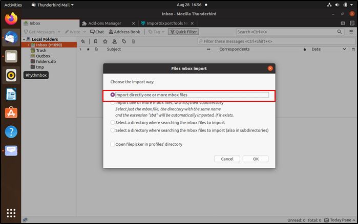 Migrate Evolution Thunderbird Import Mbox