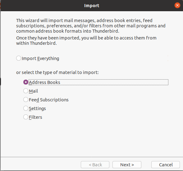 Migrate Evolution Thunderbird Import Vcf