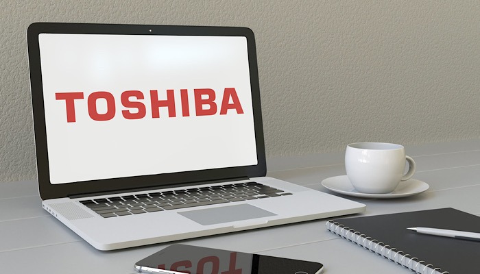 Laptop With Toshiba Corporation Logo On The Screen. Modern Workplace Conceptual Editorial 3d Rendering