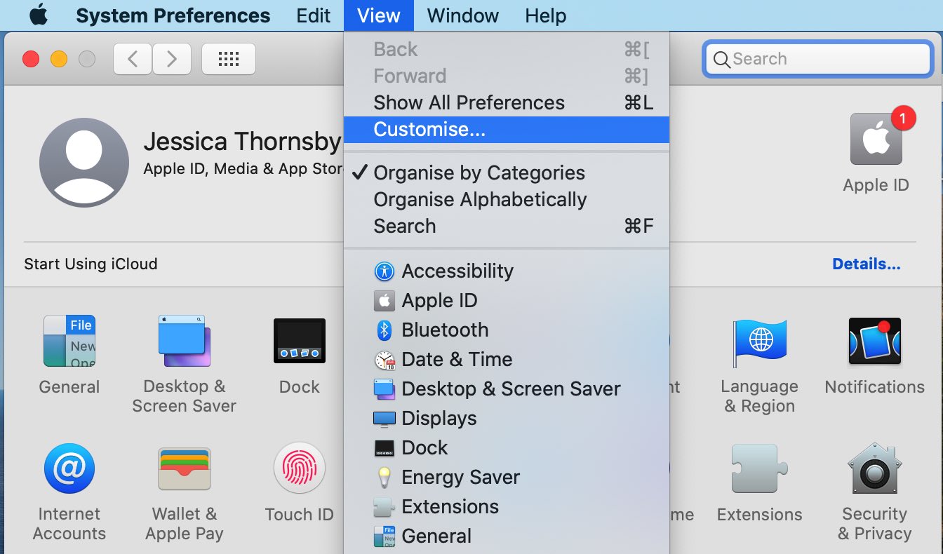 You can customize macOS' System Preferences window, via the "View > Customize..." menu.