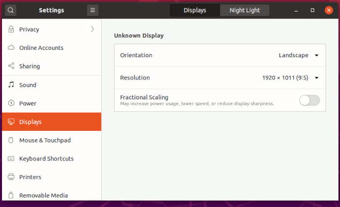 Ubuntu Settings Displays