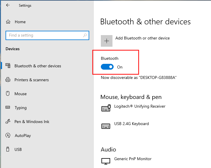 Bluetooth Device Settings Windows Settings Enable Bluetooth