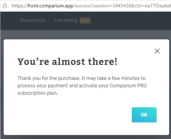 Comparium Purchase Success