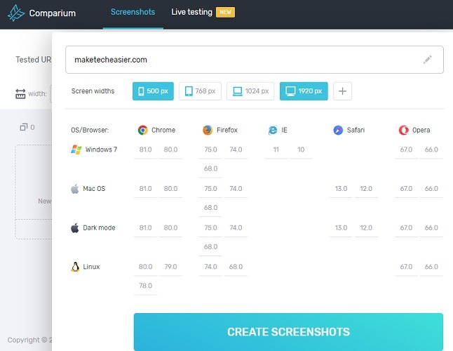 Comparium Screenshot Selection