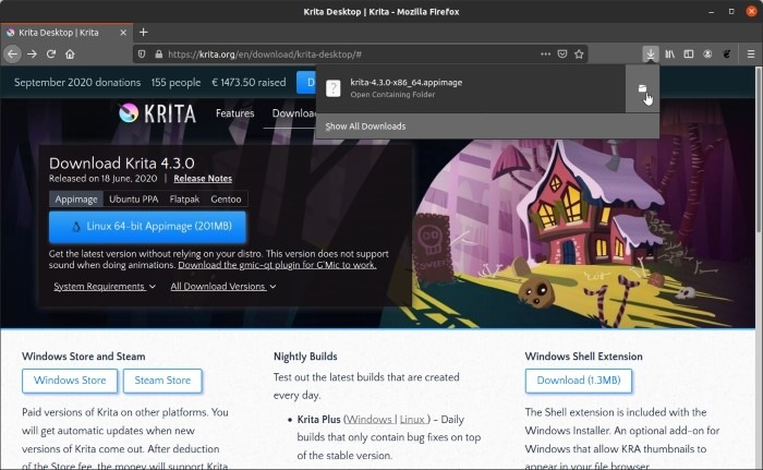 Install Latest Krita In Ubuntu Open Downloaded Folder
