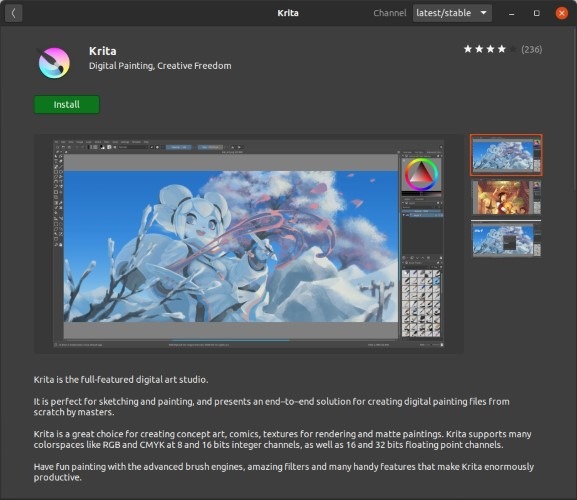Install Latest Krita In Ubuntu Snap Click Install