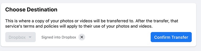 Transfer Facebook Photos Videos Confirm Transfer
