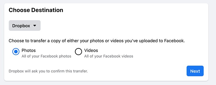 Transfer Facebook Photos Videos