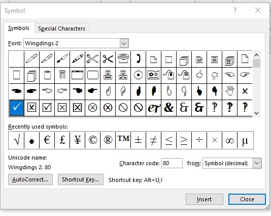 Word Checkmark Check Insert