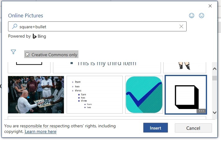 Word Sqbullets Bing Results