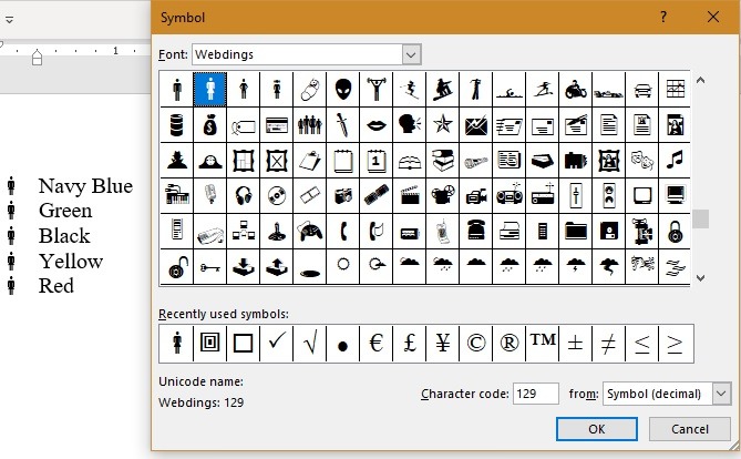 Word Sqbullets Webdings