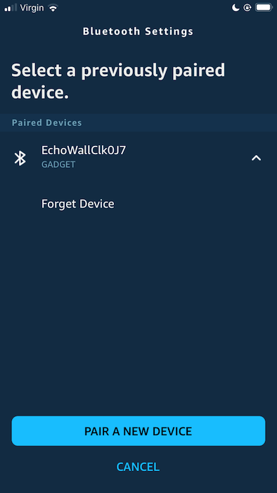 Find your Echo Wall Clock, give it a tap, and then select "Forget Device."
