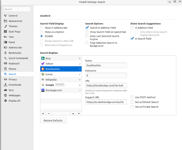 Chrome To Vivaldi Search Engine