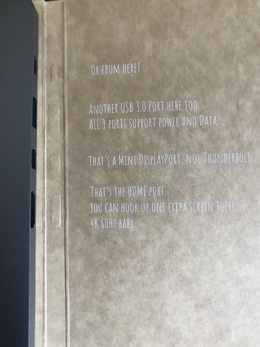 The Linedock's packaging includes labels for all of the ports and outlets.