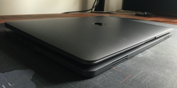 The Linedock fits snugly under your MacBook Air or MacBook Pro.