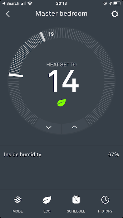 To view the energy usage report for a particular thermostat, tap "History."