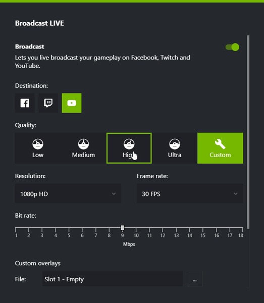 Nvidia Share Shadowplay Broadcast Settings