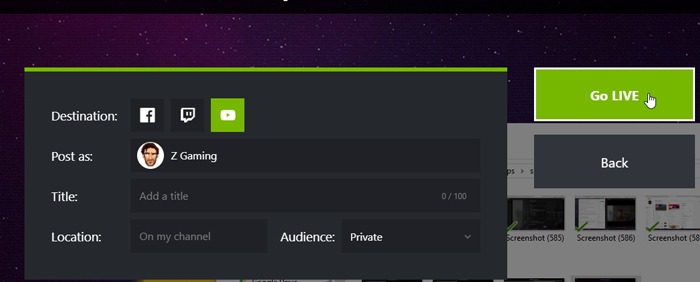 Nvidia Share Shadowplay Go Live 2