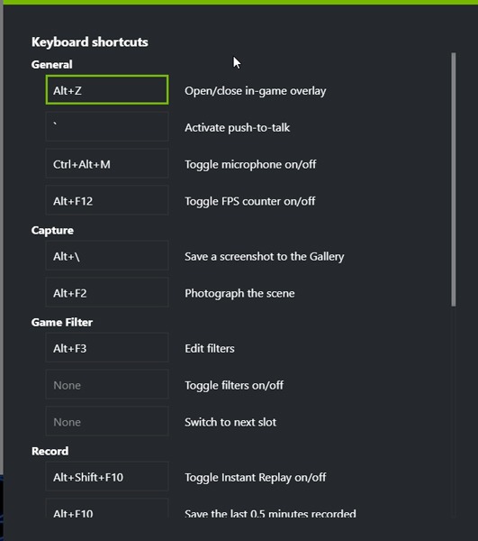 Nvidia Share Shadowplay Keyboard Shortcuts