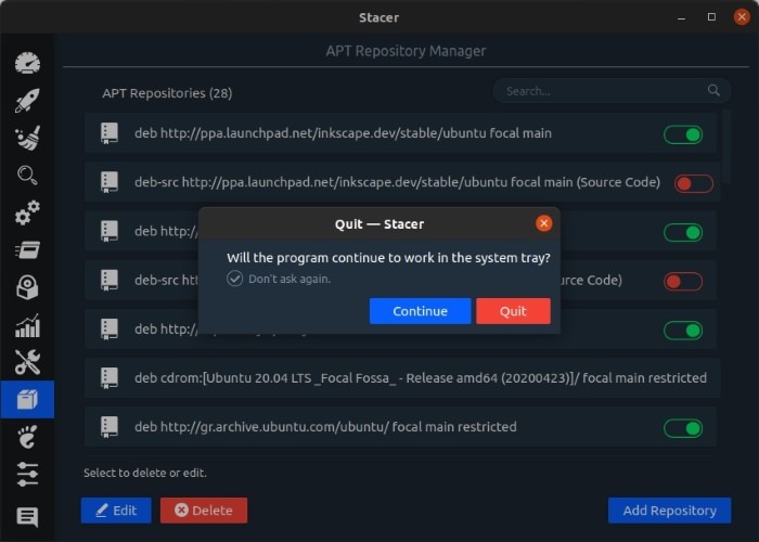 Optimize Linux With Stacer Continue Or Quit