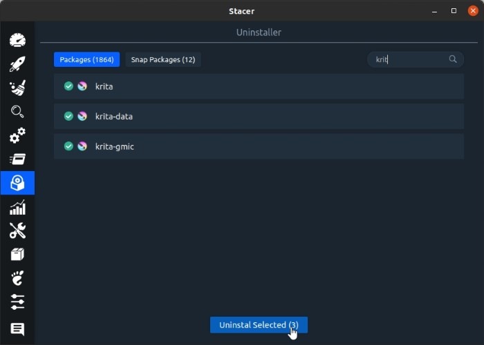 Optimize Linux With Stacer Uninstaller Checked Entries