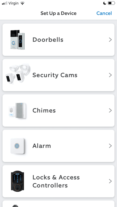 In the Ring application, tap "Security Cams."