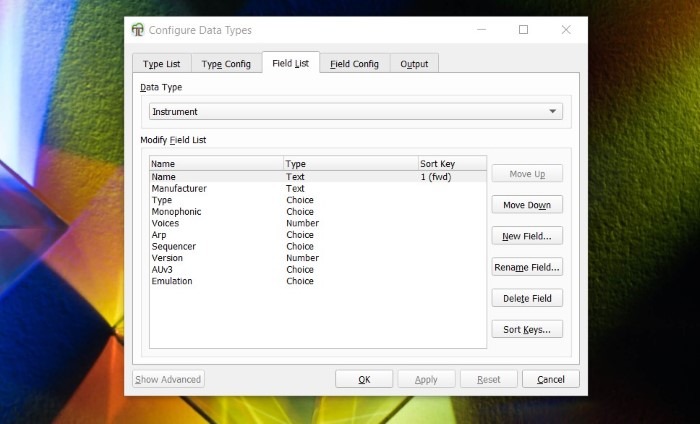 Screenshot showing the data structure in our TreeLine Synth project.