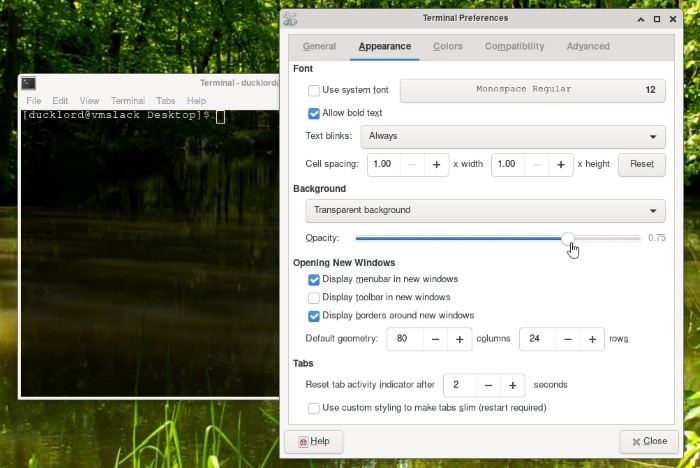 Xfce Transparent Panels Terminal Set Terminal Opacity