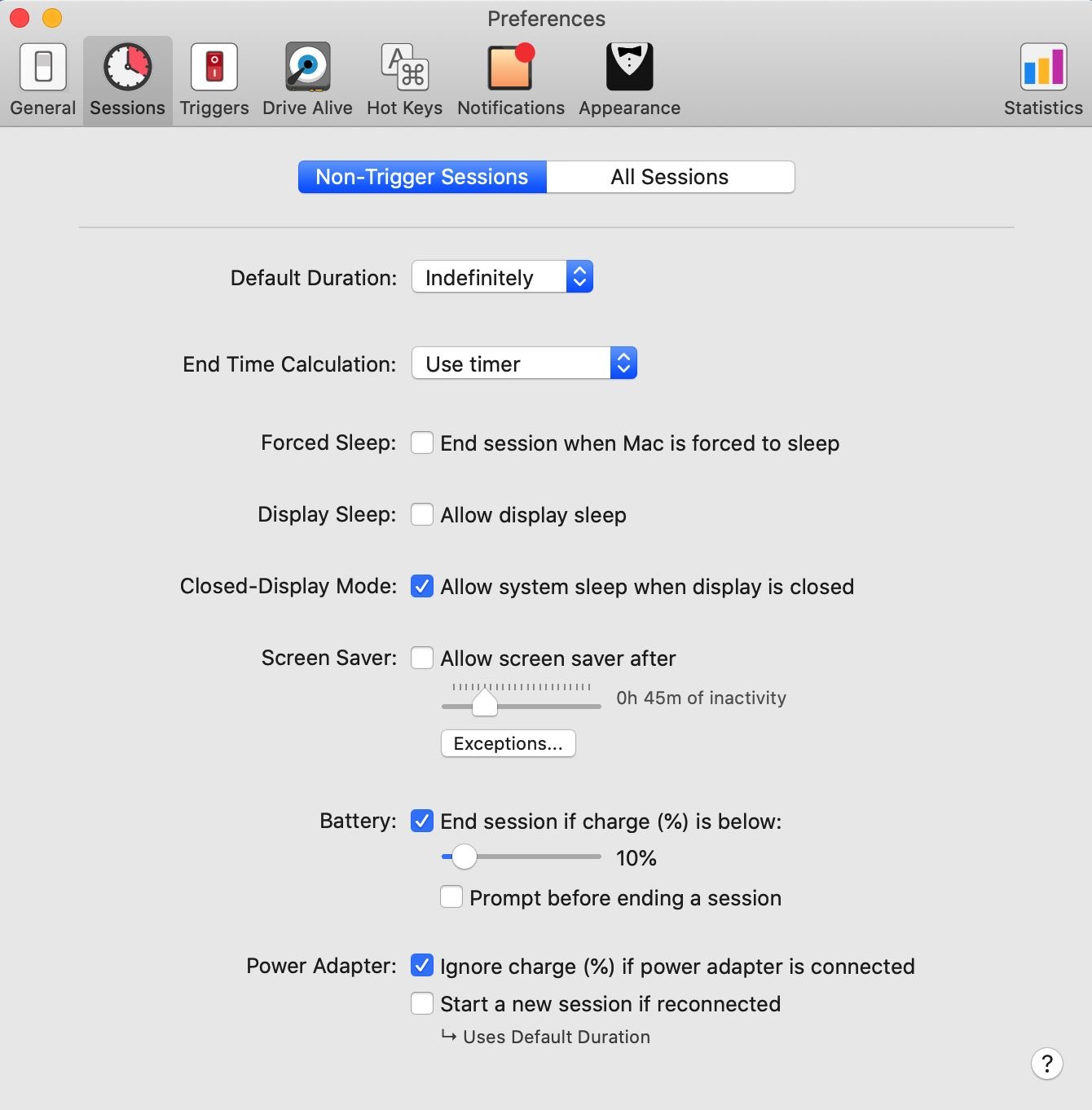 You can use Amphetamine and conserve battery power, using the "Preferences" window. 