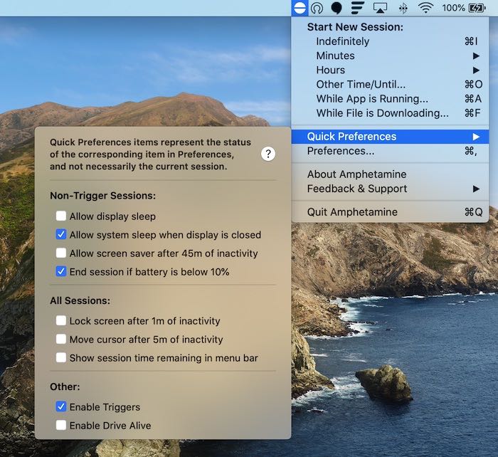 You can configure Amphetamine's "stay awake" behavior, in the dropdown menu. 